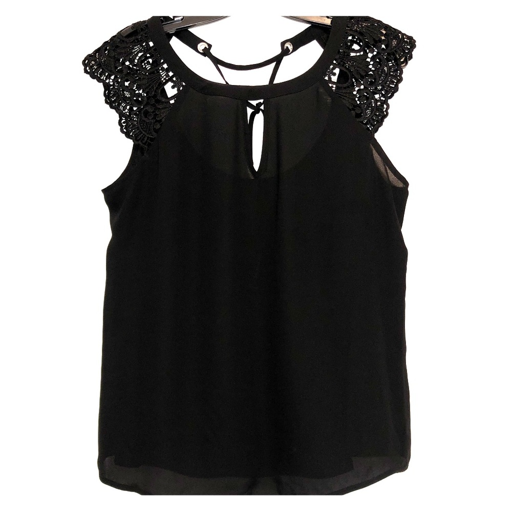 Black top from Express with lace cap sleeves